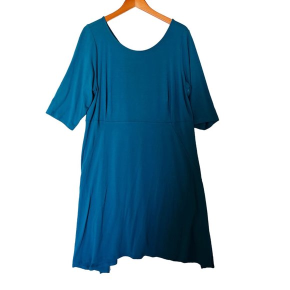 Eileen Fisher Scoop Neck Jersey Dress Plus Size 1X NWT Teal V Back Blue Green - Picture 11 of 14